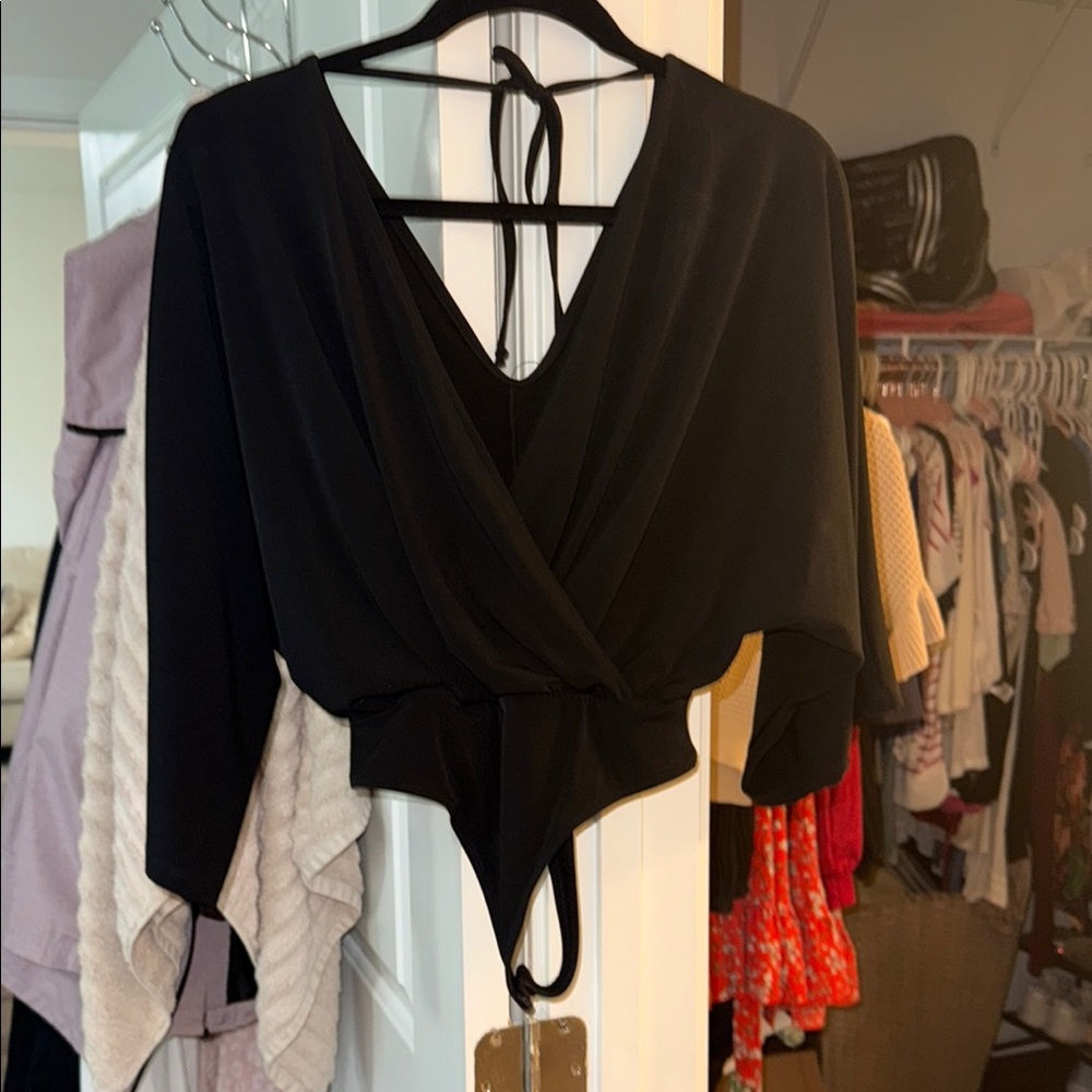 ASOS Black and White Wrap Bodysuit with Tie Front